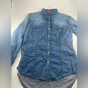 Women's Blue Button Down Denim Shirt